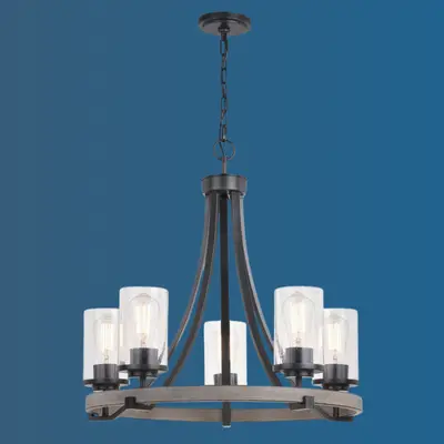 Patriot Lighting® Brooklyn 5-Light Natural Iron & Distressed Faux Wood Chandelier